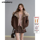 徐紫茵同款 ablueberry棕色座山雕外套女冬夹克辣妹皮毛一体厚外套
