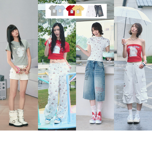 【所有女生的衣橱直播间】ablueberry 潦草小狗印花短袖t恤中裤