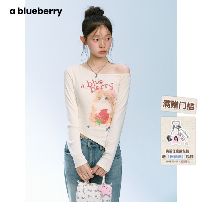 ablueberry甜辣露肩猫咪长袖T恤