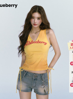ablueberry【Let's dance】印花黄色背心上衣无袖修身辣妹t恤女