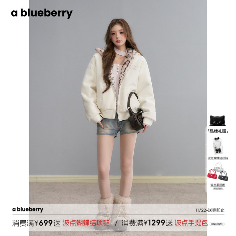 ablueberry豹纹两穿毛毛外套女