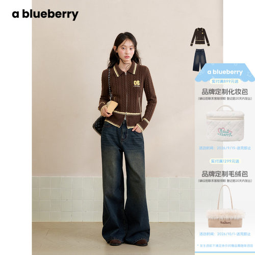 ablueberry复古刺绣针织开衫女