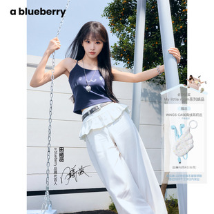 田曦薇同款 ablueberry26夏新款藏青色背心女猫耳连帽无袖上衣