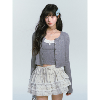 ablueberry韩版辣妹拼色两件套甜美春季新款时尚小衫甜妹上衣女