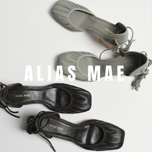 MAE 粗跟系带女单鞋 miu系褶皱芭蕾舞 意大利进口小羊皮 ALIAS