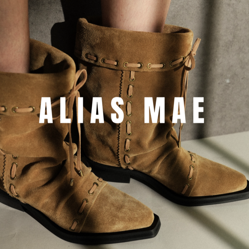 ALIASMAE牛反绒方头系带女短靴