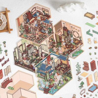 古风雅舍小竺3D立体造景贴纸