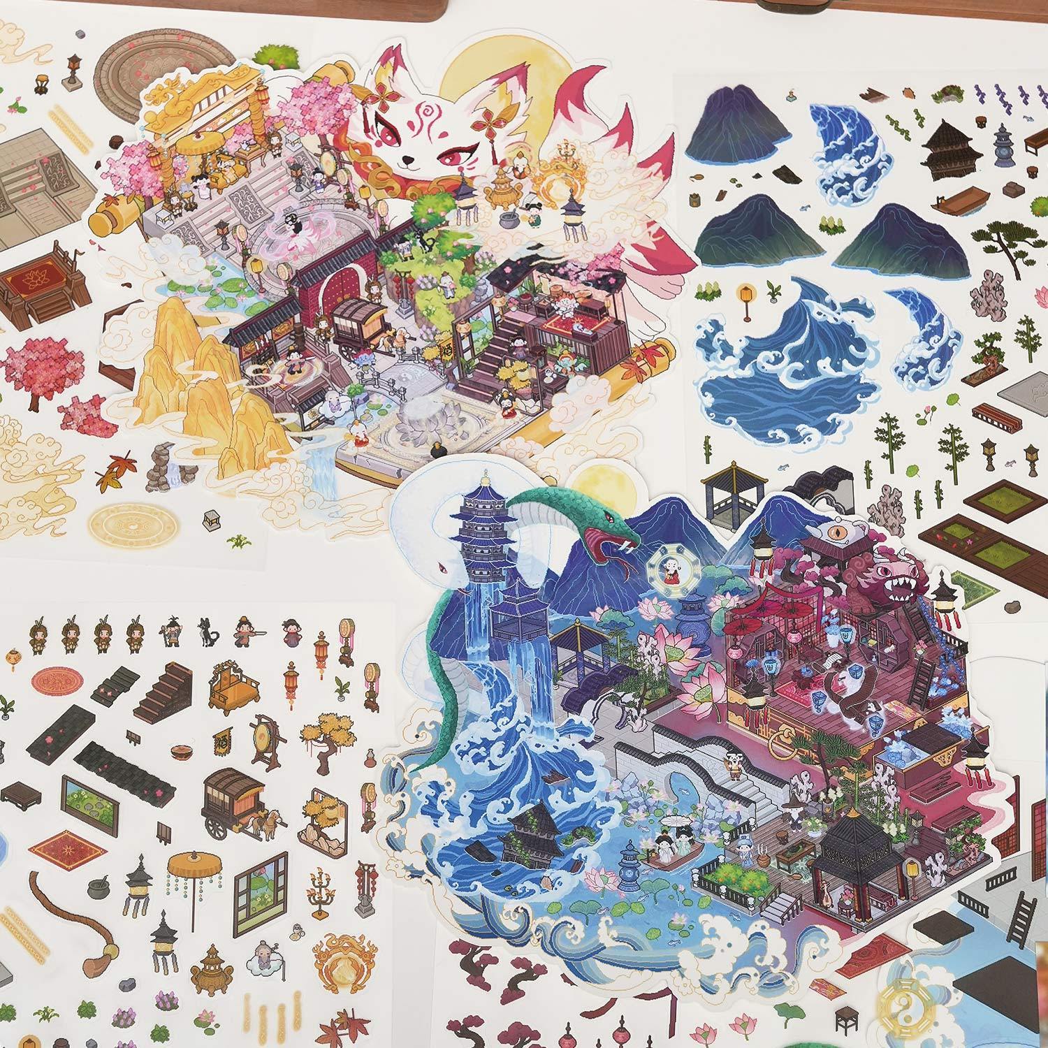 东方神话3D立体收纳造景贴纸