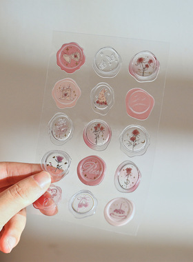 以玫瑰之名烫金浮雕立体滴胶玫瑰贴纸ins复古透明仿火漆印章信封信纸贺卡封口贴手帐素材DIY礼物包装装饰贴画