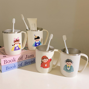 304不锈钢漱口杯家用刷牙一家三口牙缸四口亲子牙刷儿童洗漱杯子