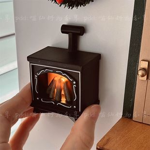 迷你磁吸冰箱贴精致小众ins微缩仿真圣诞花环发光暖炉圣诞节装饰~
