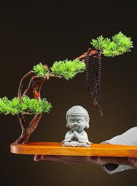 创意根雕底座天然树根客厅家居装饰品实木风化枯木小沙弥禅意摆件