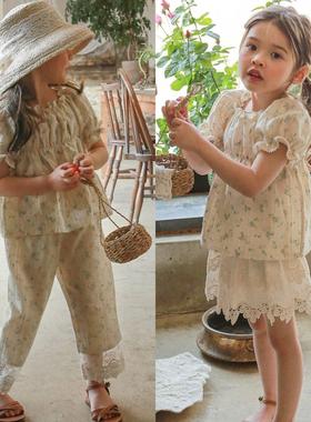 2025夏季韩国童装草莓珊女孩4567岁短袖衬衫公主粉色长裤气质套装