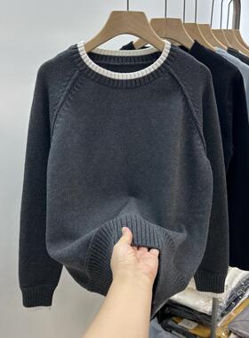 粗线反骨 %纯棉毛衣女装春秋冬季厚款上衣宽松单穿全棉针织衫
