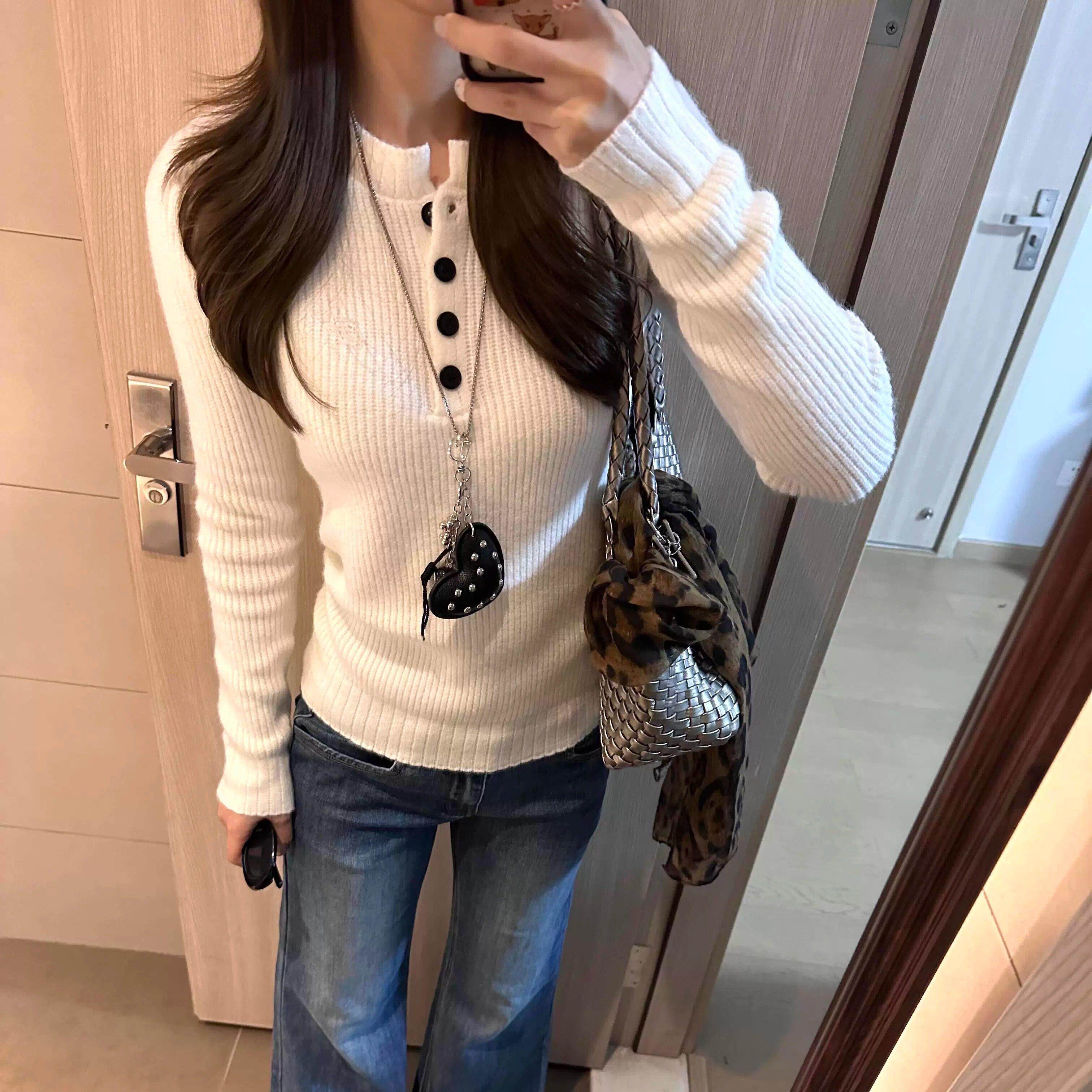 白色修身内搭可外穿毛衣女秋冬慵懒松弛高级感长袖针织打底衫上衣