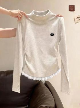 独特漂亮半高领上衣女2025新款爆款秋冬季厚内搭加绒打底衫可外穿