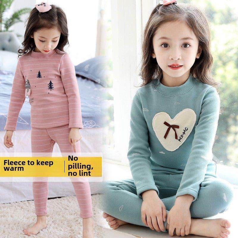 女童加绒内衣套装中大童冬季加厚纯棉秋衣秋裤女孩儿童保暖衣高领