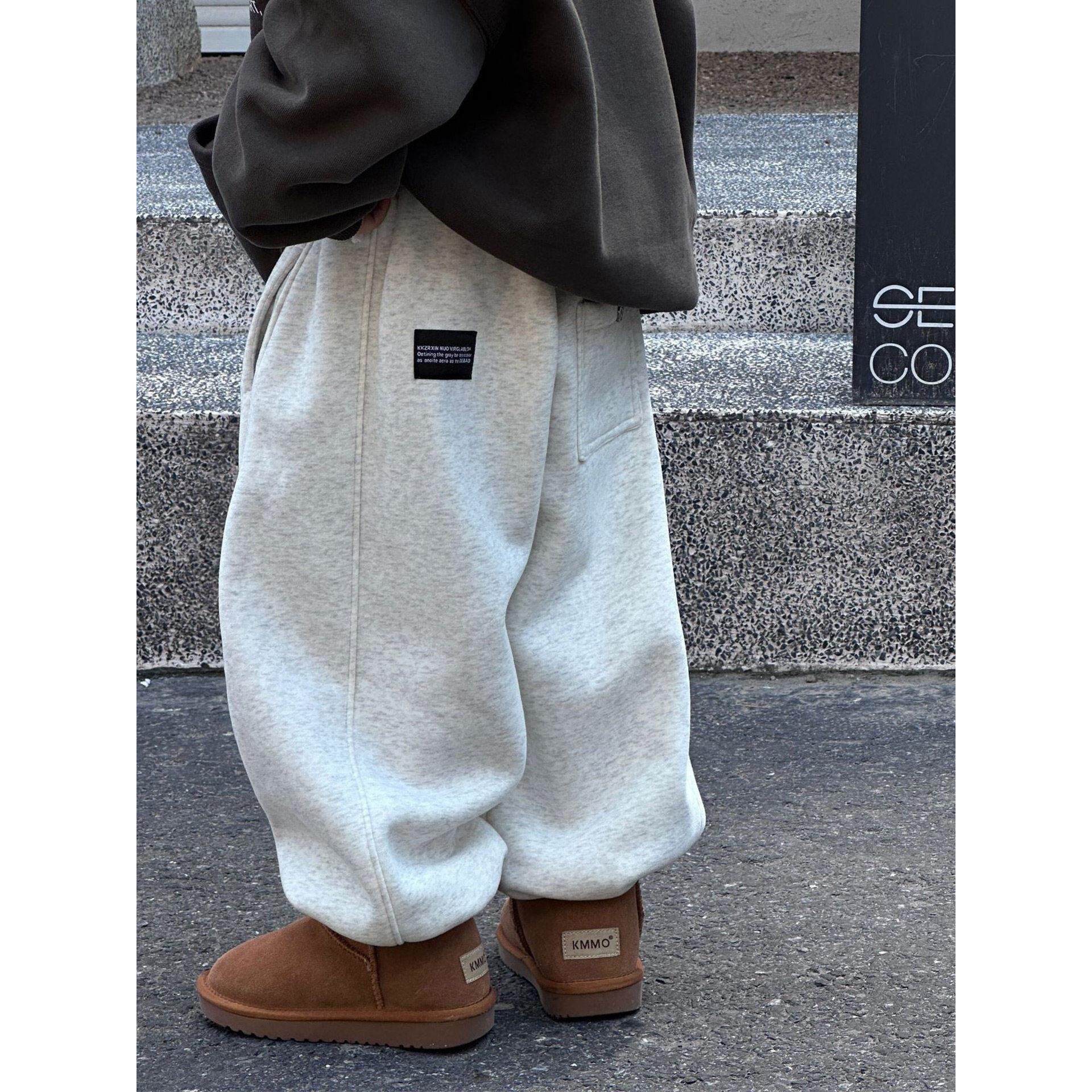 男童裤子秋冬季新款儿童纯棉灰色卫裤韩版帅气男孩加绒加厚休闲裤