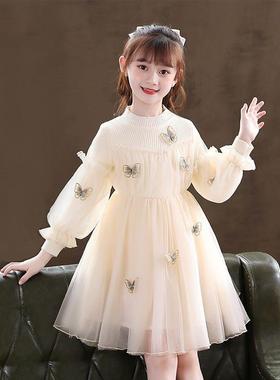 女童洋装春秋款2024春装新款儿童加绒洋派公主女孩红色毛衣裙子