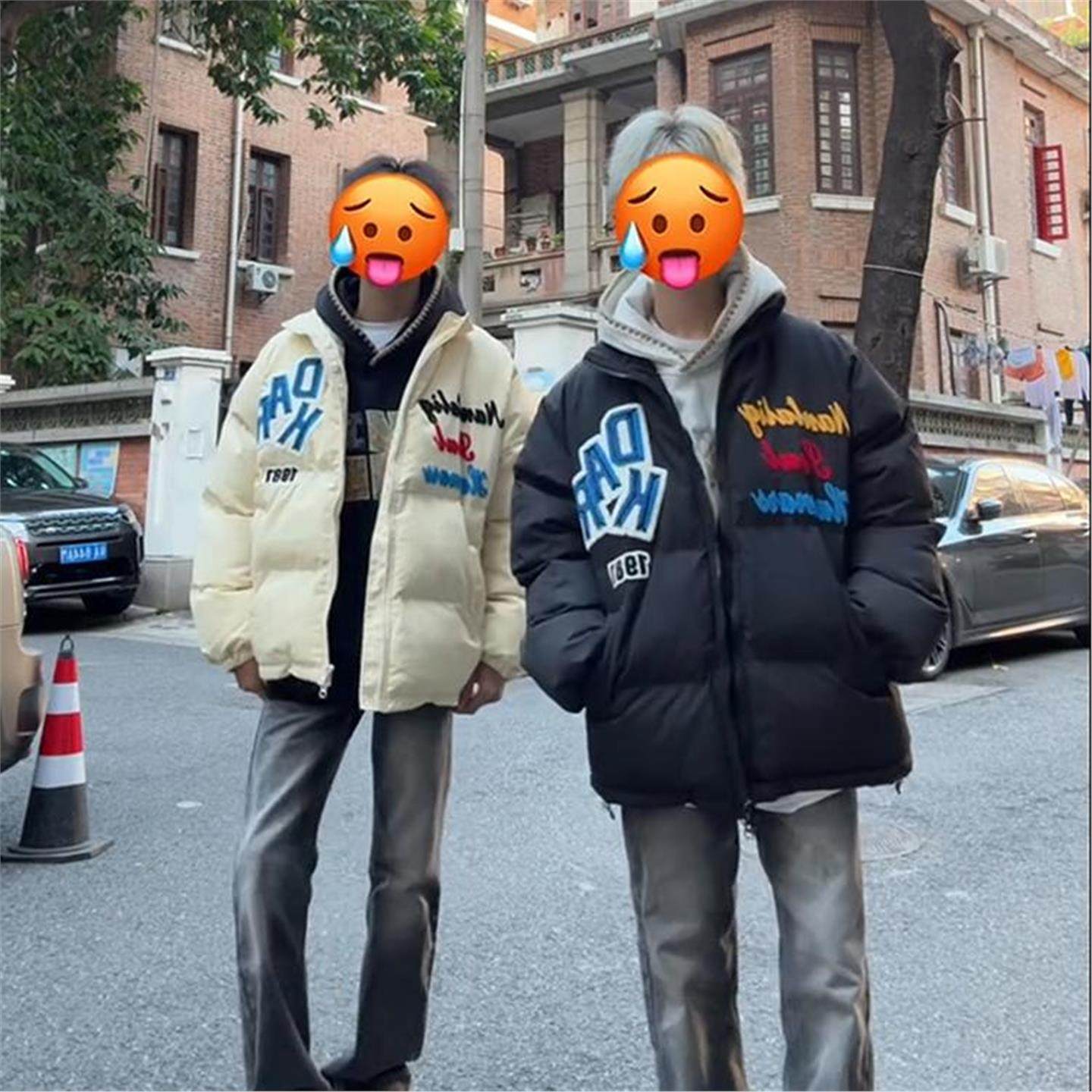 美式复古字母刺绣保暖棉服