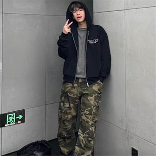 秋季国潮牌钉珠字母GOOD珍珠拉链开衫连帽卫衣男女款宽松情侣外套