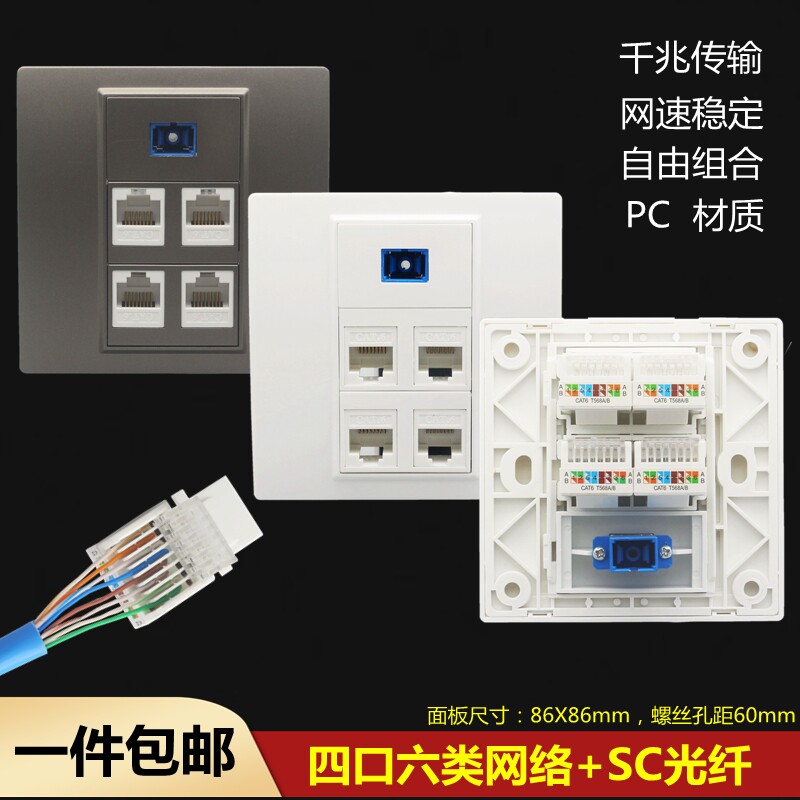86型四口千兆网线光纤面板