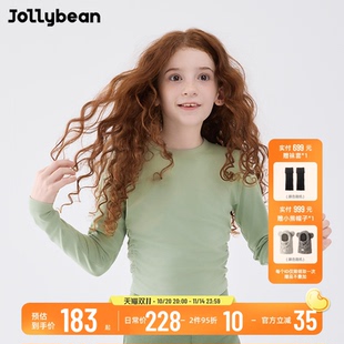 柔软透气弹力运动上衣Dofit 25春秋款 jollybean 女童圆领打褶长袖