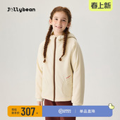 异材质撞色拼接连帽棉服 新款 jollybean 女童连帽棉服25冬季