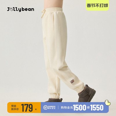 jollybean女童绒感坑条针织卫裤