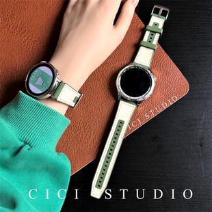 适用华为Watch5表带GT4手表休闲4pro运动疯马纹牛皮+液态硅胶腕带