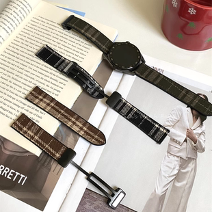 羊毛呢秋冬格纹磁吸硅胶watch4表带适用华为手表GT4/5Pro休闲高级