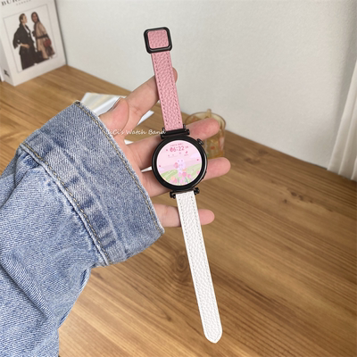 荔枝纹拼色真皮细款磁吸表带