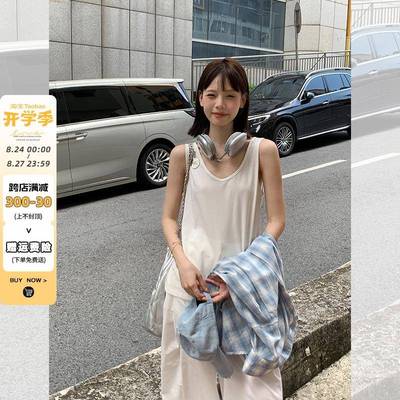 宋正恩白色宽松工字背心女夏季新款慵懒风无袖外穿内搭打底上衣潮