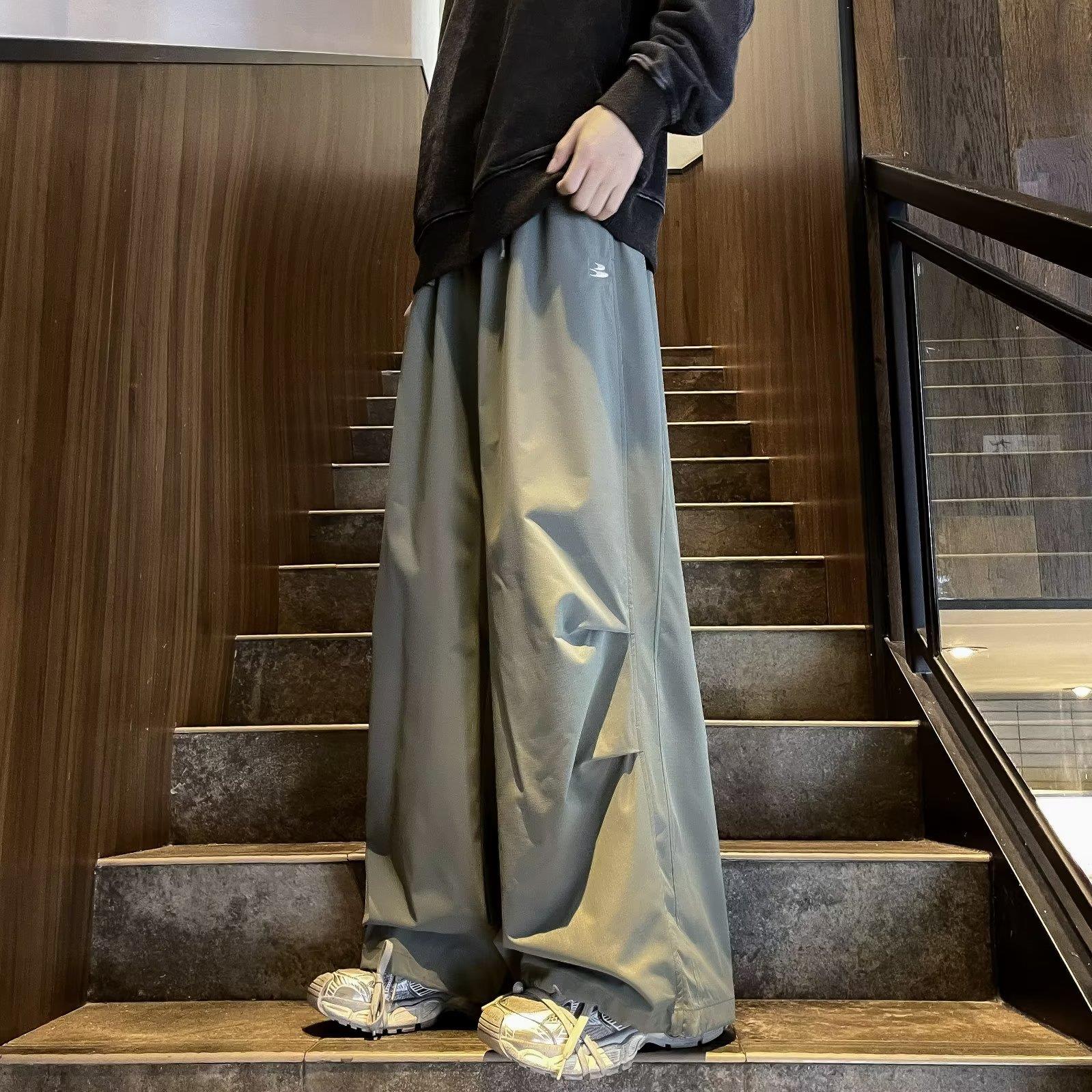CryingCenter 灰绿美式风衣阔腿运动裤橡筋腰肥仔空气裤 哭喊中心