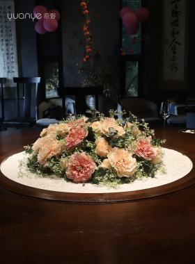 酒店餐桌花大圆桌中间转盘摆花饭店餐厅包厢高端仿真装饰花摆设件