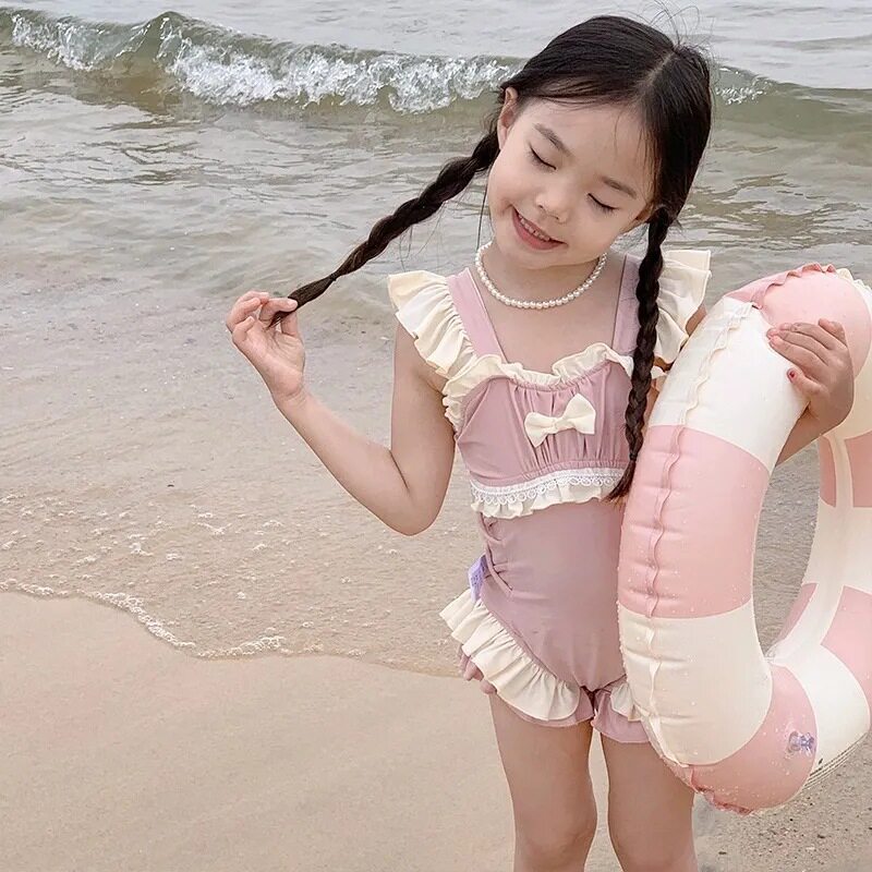 女童泳衣儿童速干比基尼连体泳装2026新款网红女孩衣服洋气蝴蝶结