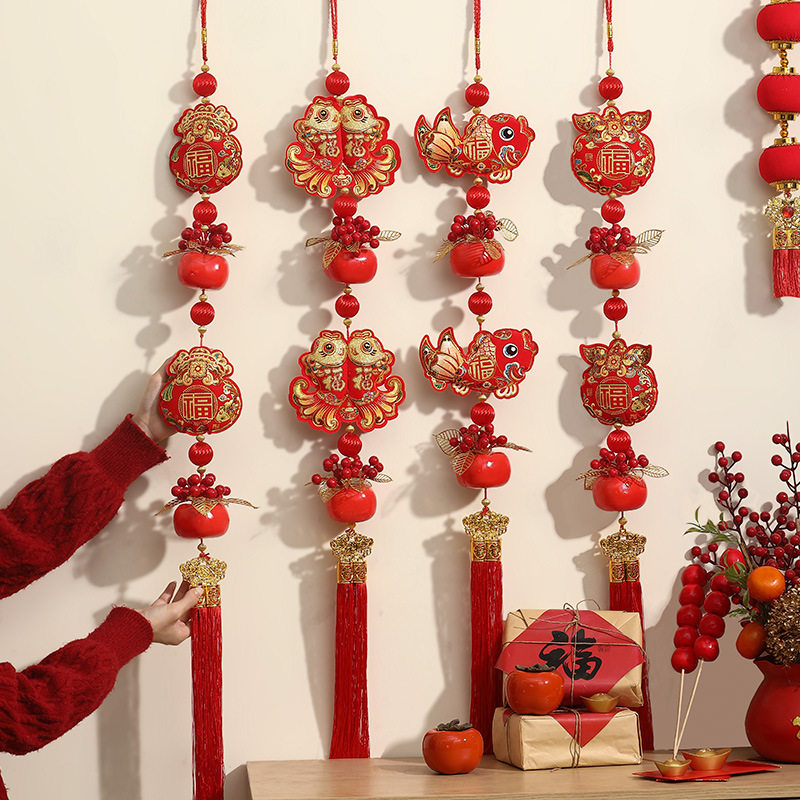 新年中国结挂件客厅装饰品福字挂饰2026马年春节场景布置绒布挂串