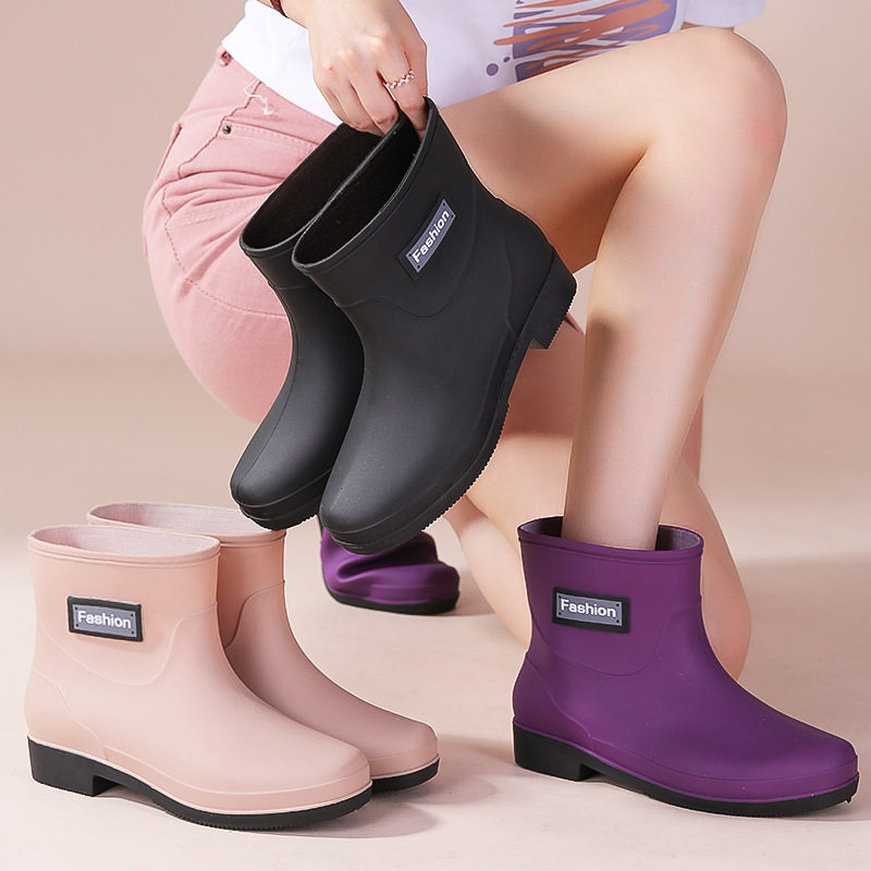 短筒磨砂黑色女雨鞋厨房防滑哑光防水胶鞋时尚涉水花园靴户外水靴