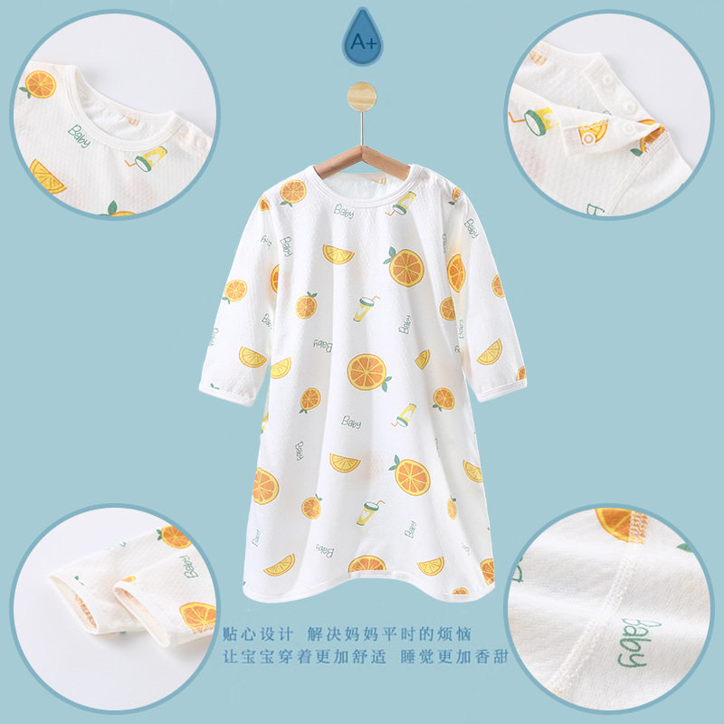 婴儿睡袍防踢夏季薄款纯棉幼儿睡衣新生儿连体家居服男女宝宝睡裙