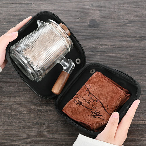 户外式旅行茶具套装玻璃快客杯旅行露营茶具收纳包一壶四杯