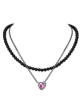 JIULI九狸悸动系列粉色爱心锆石项链女高级感甜酷风时尚锁骨链