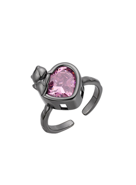 JIULI九狸原创悸动系列戒指粉色爱心锆石指环高级感甜酷风食指戒