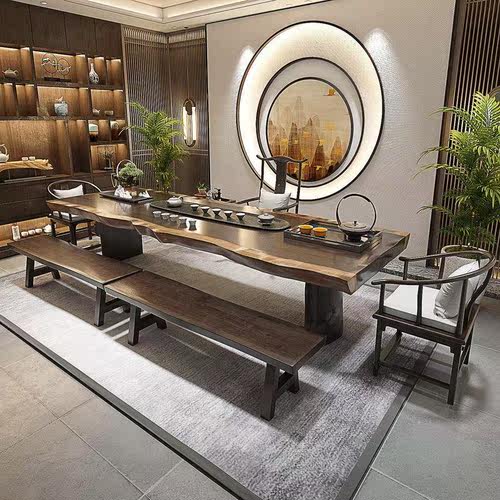 新中式全实木茶桌简约现代办公大板茶台家用客厅接待泡茶桌椅组合