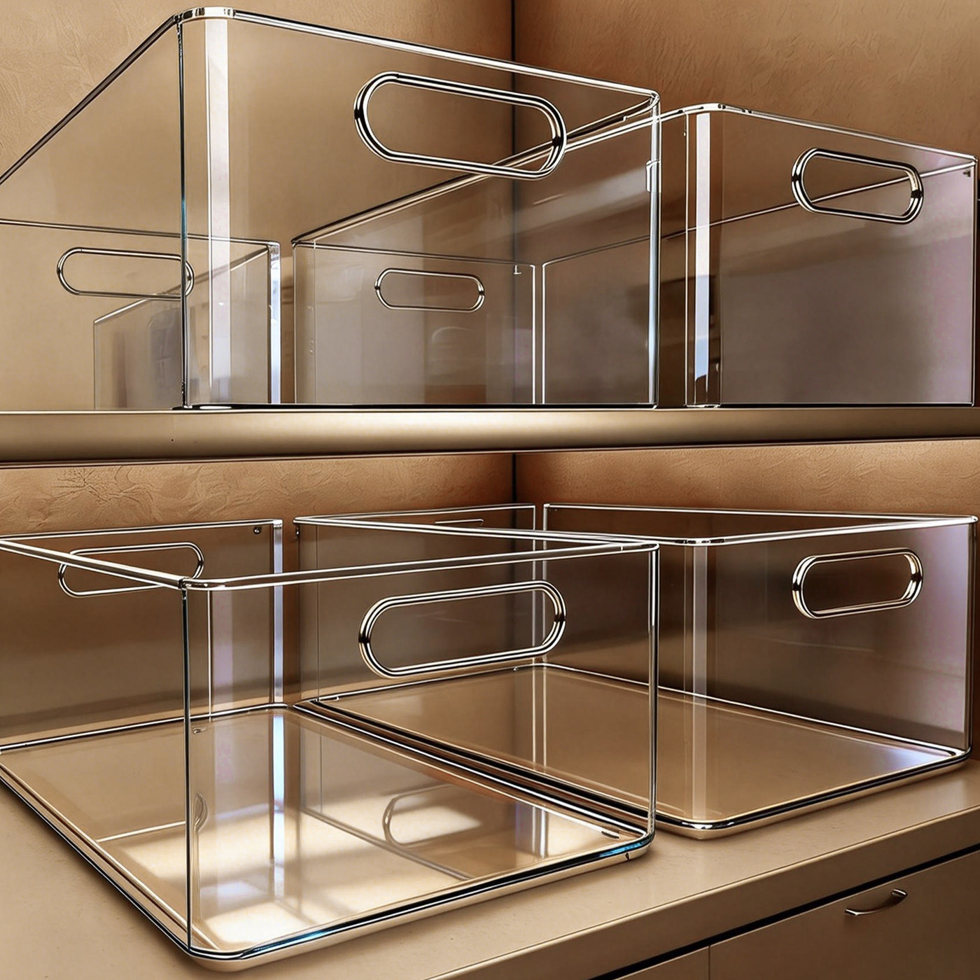 橱柜收纳盒杂物零食整理透明置物筐桌面亚克力长方形储物盒子箱子