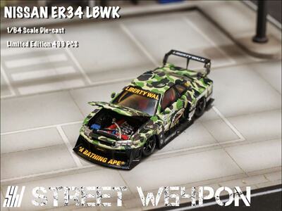 SW 1:64 尼桑天际线Skyline第5代 R34 ER34剪影猿人头 合金车模型