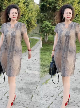 夏季妈妈装大码遮肚显瘦连衣裙