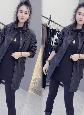 春季韩系中长PU皮衣女显瘦百搭