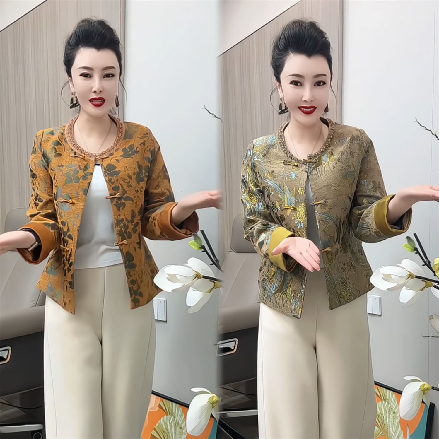 春秋新款中式提花盘扣外套女宽松显瘦气质中年妈妈装国风上衣女 - 思思精品女装折扣店出品