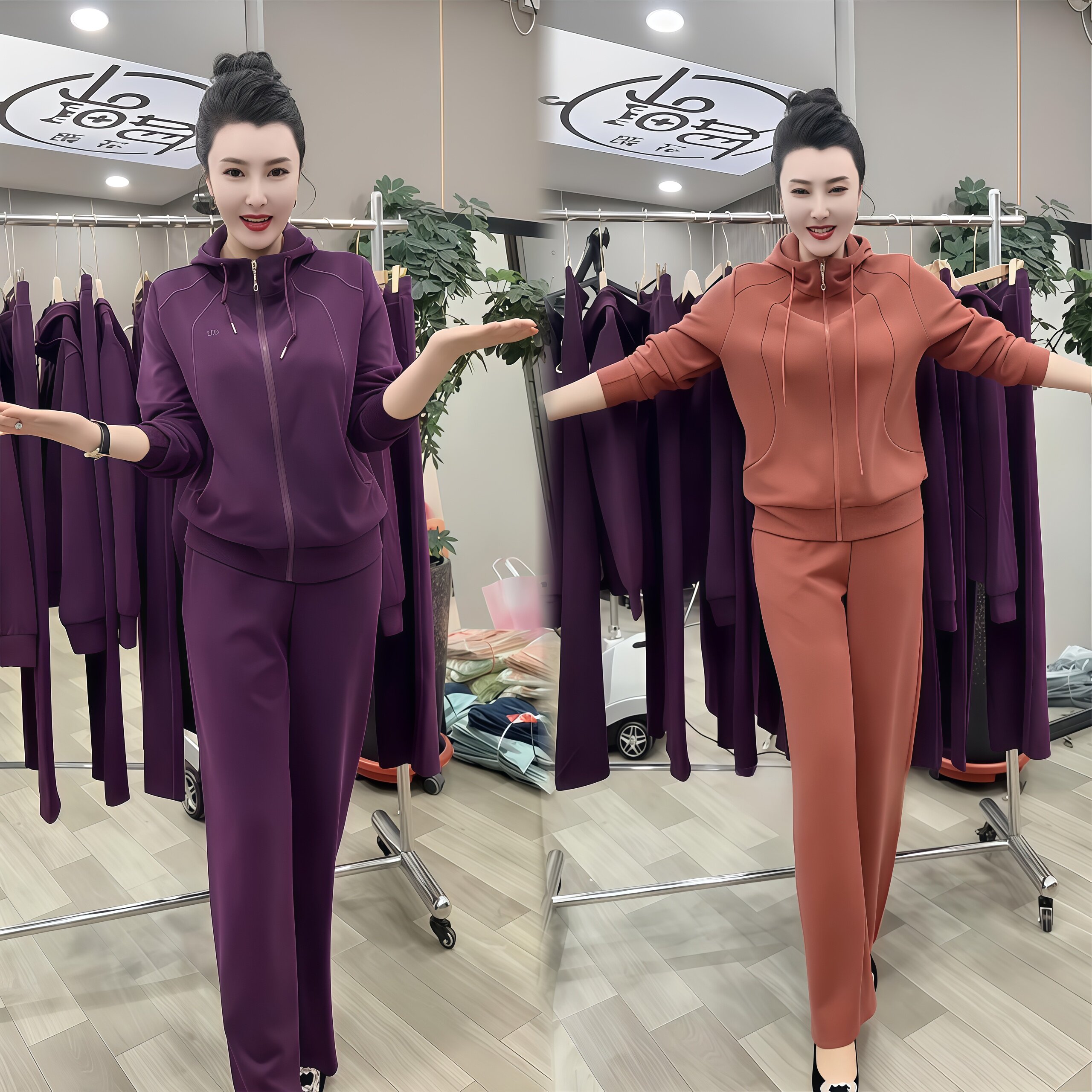 高端妈妈春装休闲运动套装洋气减龄连帽卫衣阔腿裤两件套中年女装
