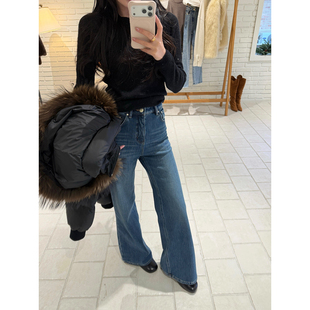 isaro uu 梨形闭眼入JU显瘦微喇裤~复古水洗显比例加绒牛仔裤